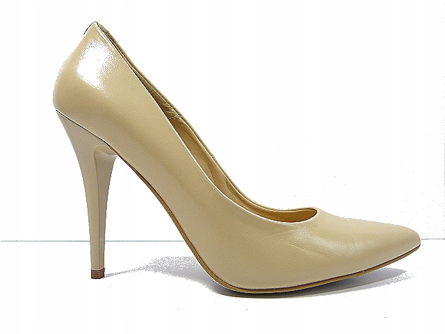 Dámské lodičky Sala 39 béžové lico kožené s koženými podpatky Bz