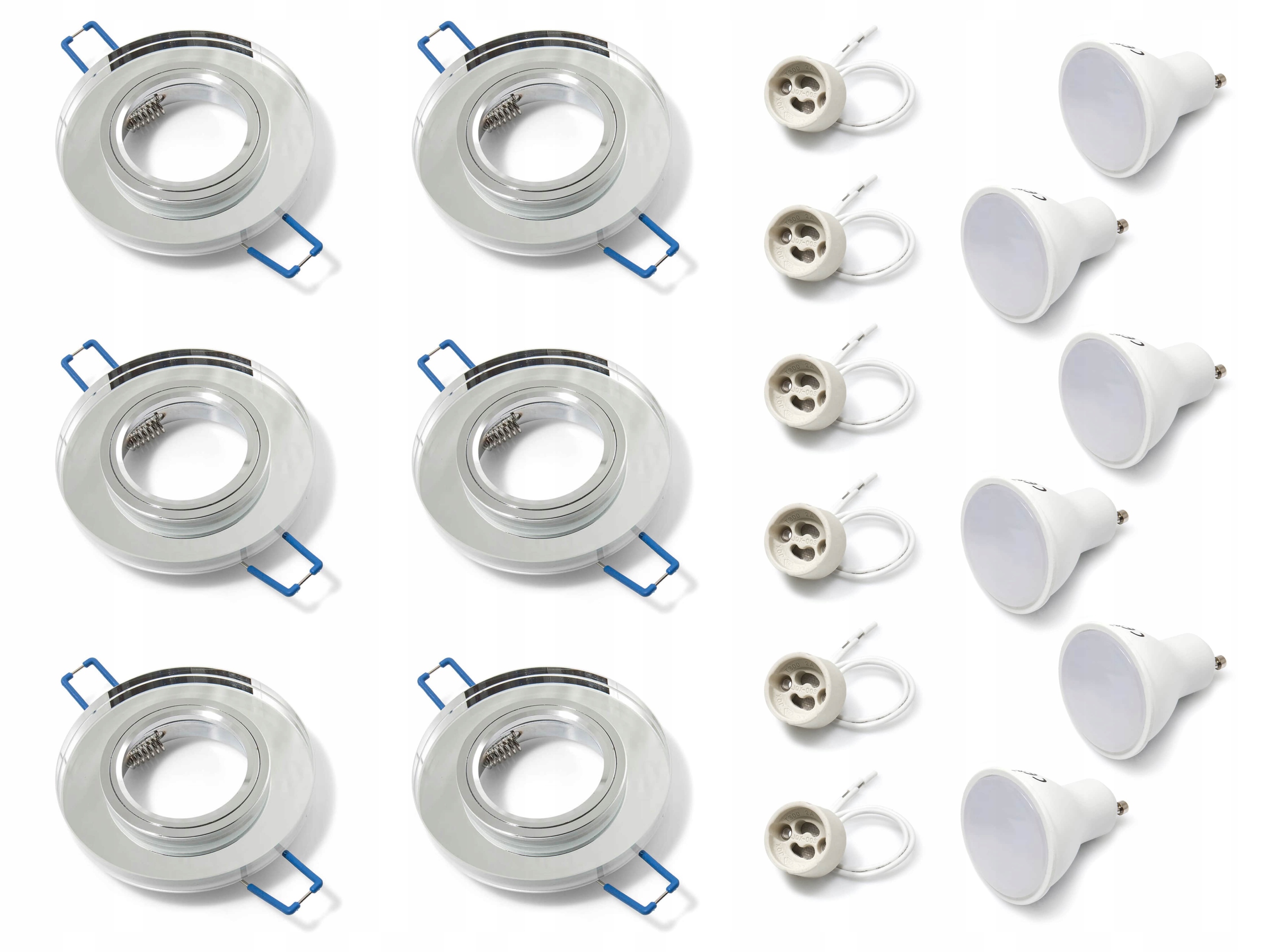 Zestaw 6x Oprawa Halogenowa Stała Szklana +6x Żarówka LED+6x 10W GU10 4500K