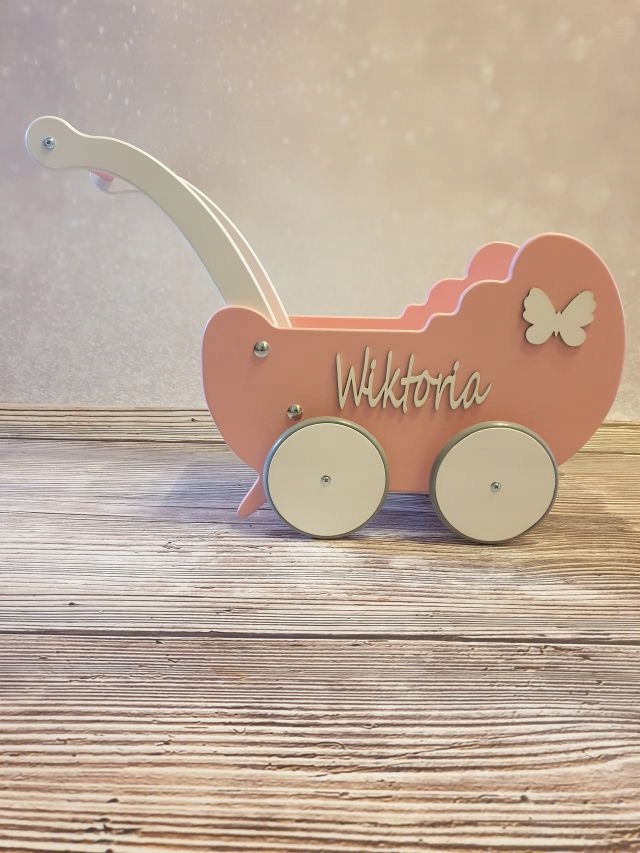 DREWNIANY WÓZEK DLA LALEK CHODZIK Z IMIENIEM Marka Tomas