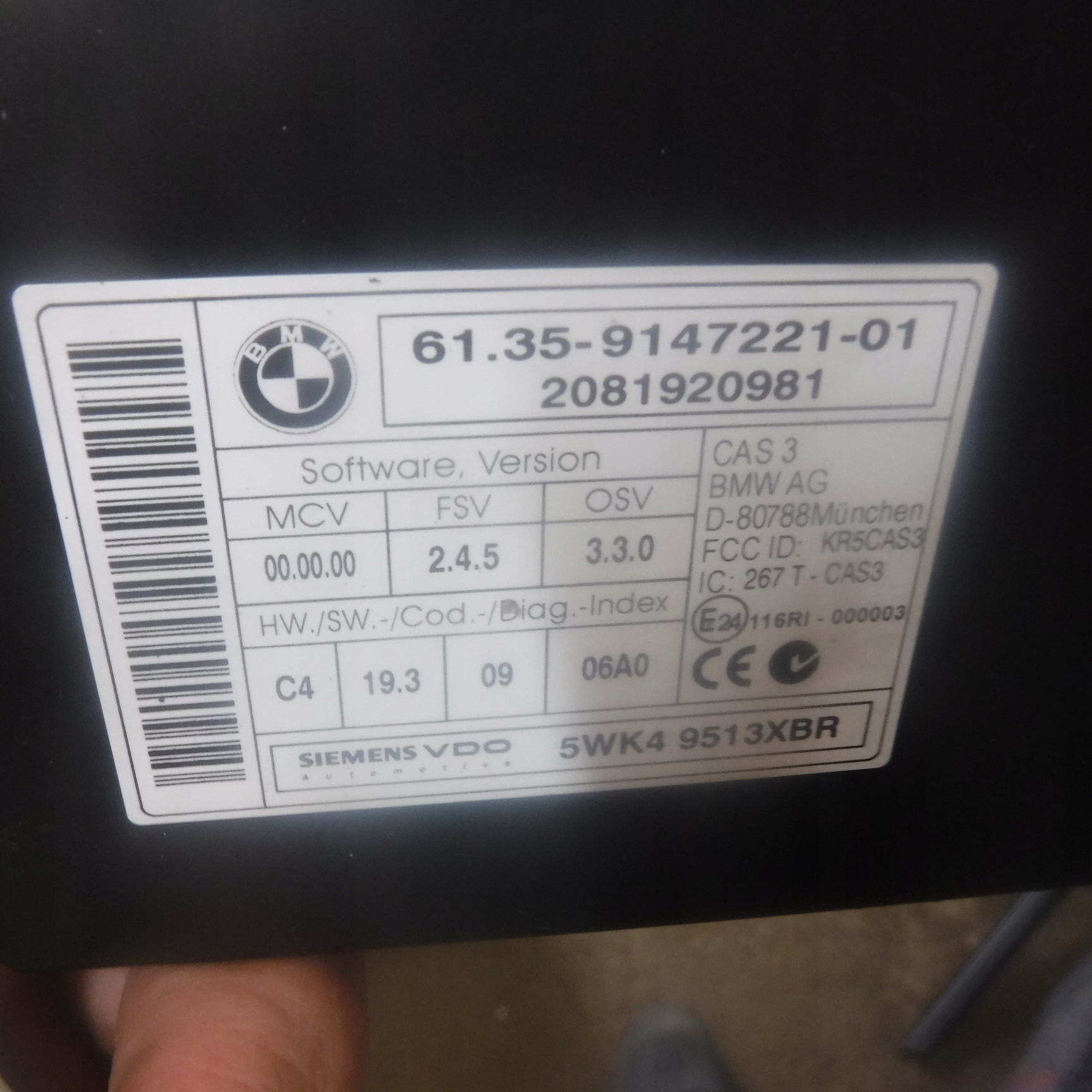 Moduł Sterownik CAS BMW E60 9147221 Producent części VDO