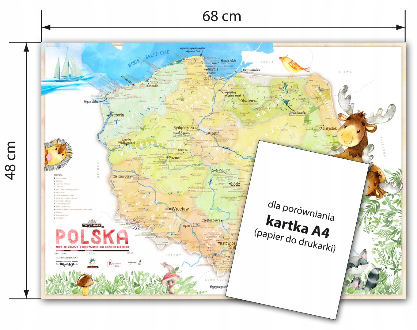 Edukacyjna Mapa Polski dla dzieci - PISZ I ZMAZUJ Wysokość produktu 48 cm