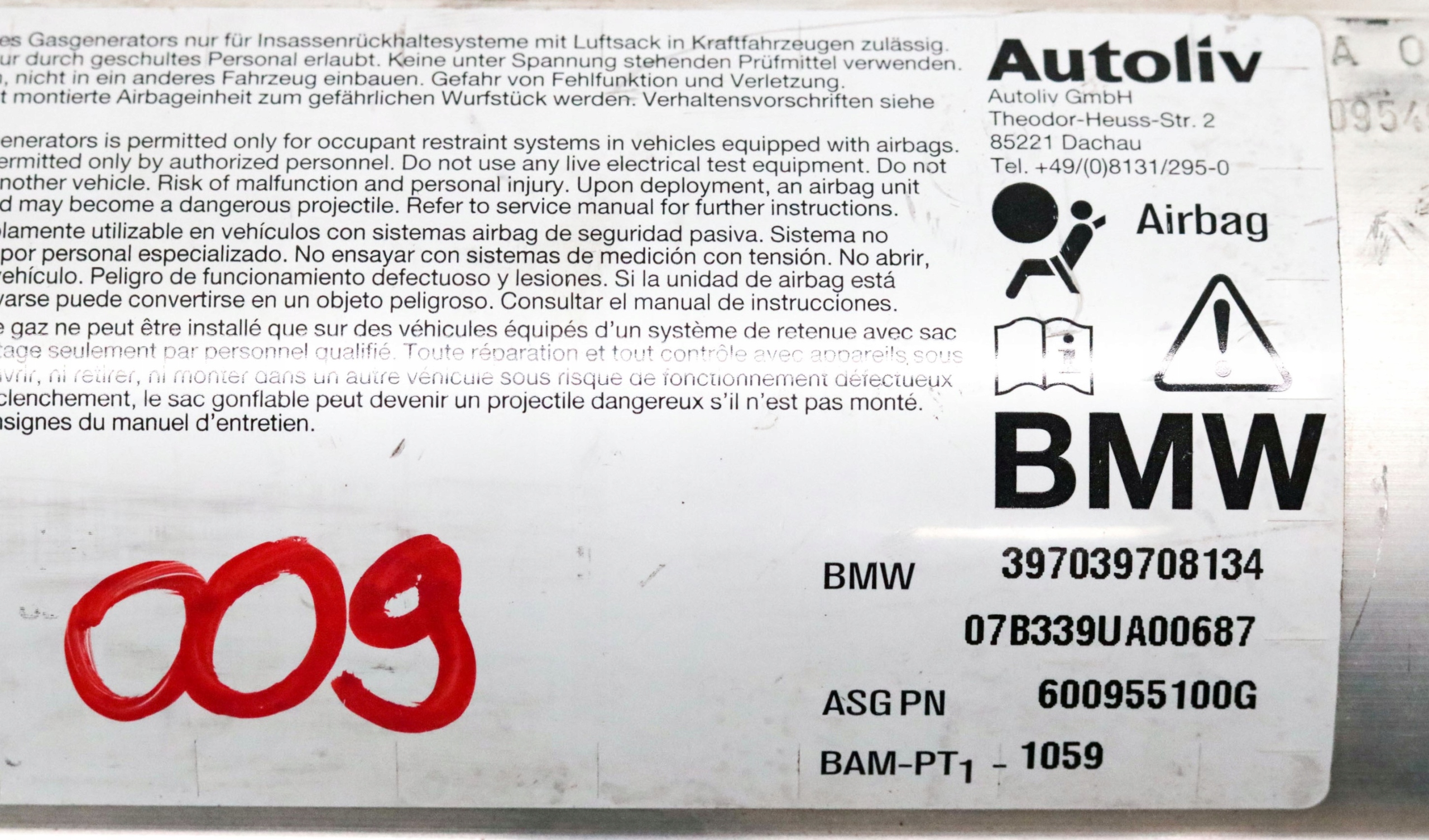 BMW E60 E61 airbag POWIETRZNA passeggeri airbag