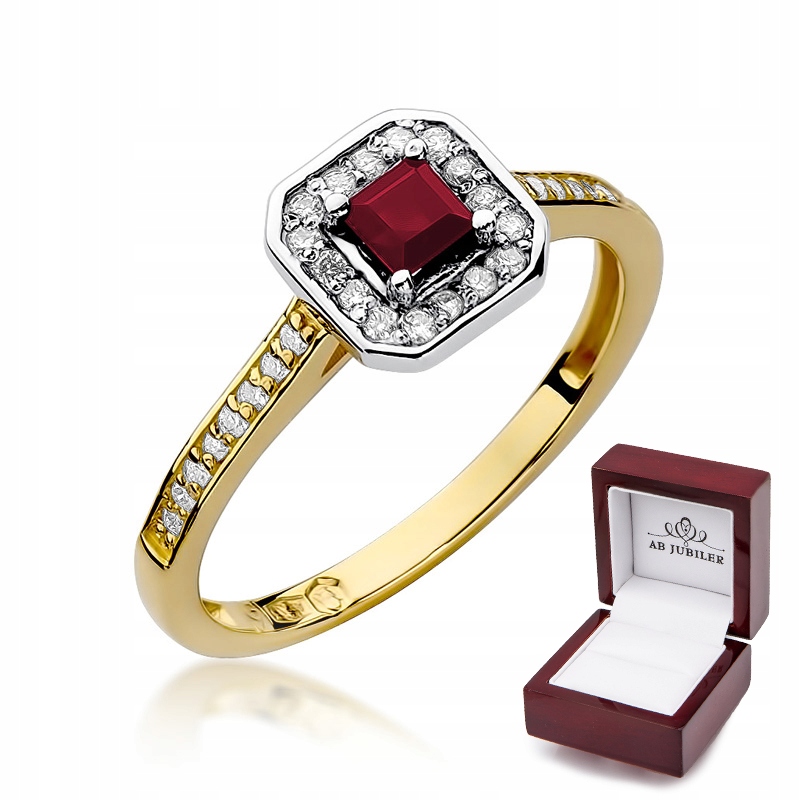 

Złoty Pierścionek Rubin Diamenty Próba 585 Grawer