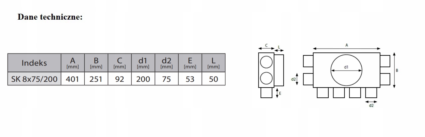 Skrzynka ROZDZIELACZ 8x75/200 REKUPERACJA ATEST Marka Wentpax