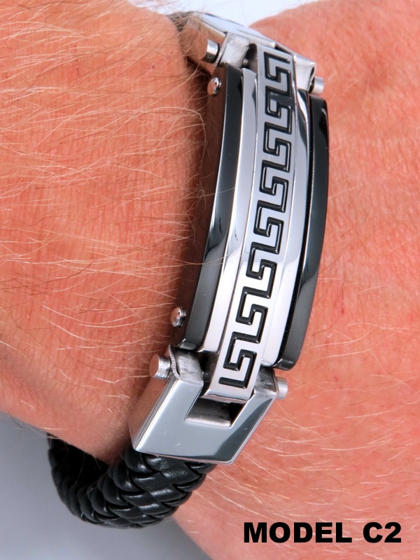 GRUBA SKÓRZANA BRANSOLETA BRANSOLETKA MĘSK STAL CHIRURGICZNA SKÓRA ORYGINAŁ Długość całkowita 23 cm