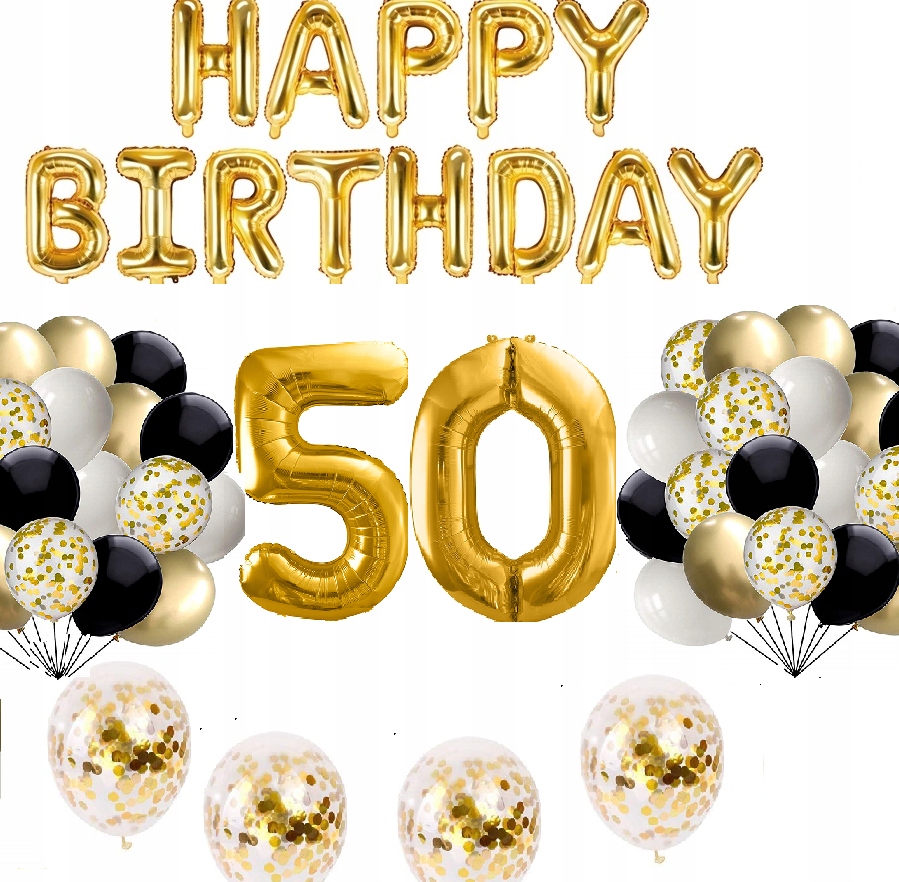 

Zestaw Balony cyfry 50 Lat Czarne Złote konfetti