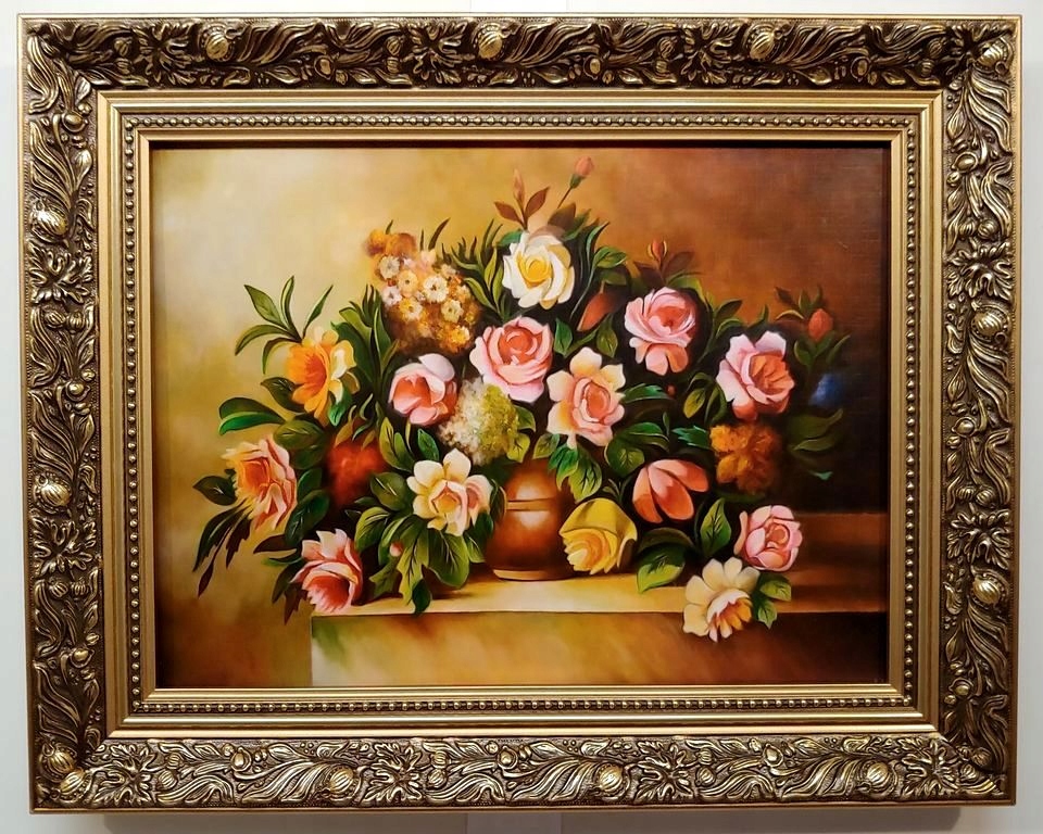 KWIATY 50X40 CM OBRAZ W ZŁOTEJ RAMIE 7905168800 - Allegro.pl