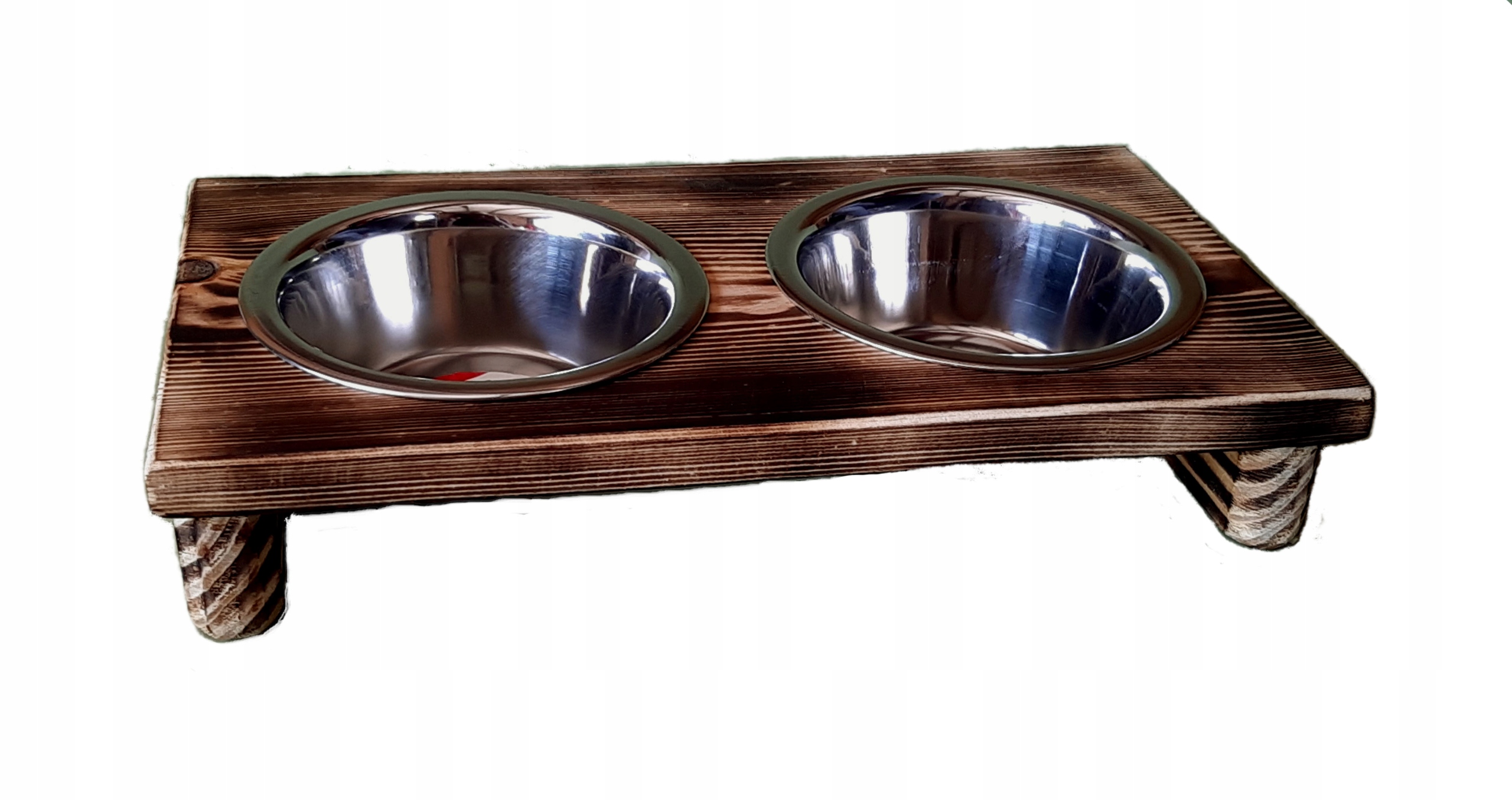 

Stojak drewniany z miskami 2 x 1,9L