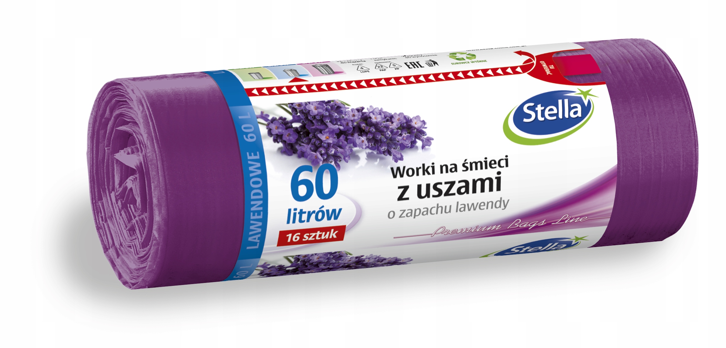 

Stella Worki Na Śmieci Z Uszami Lawenda 60L 16SZT