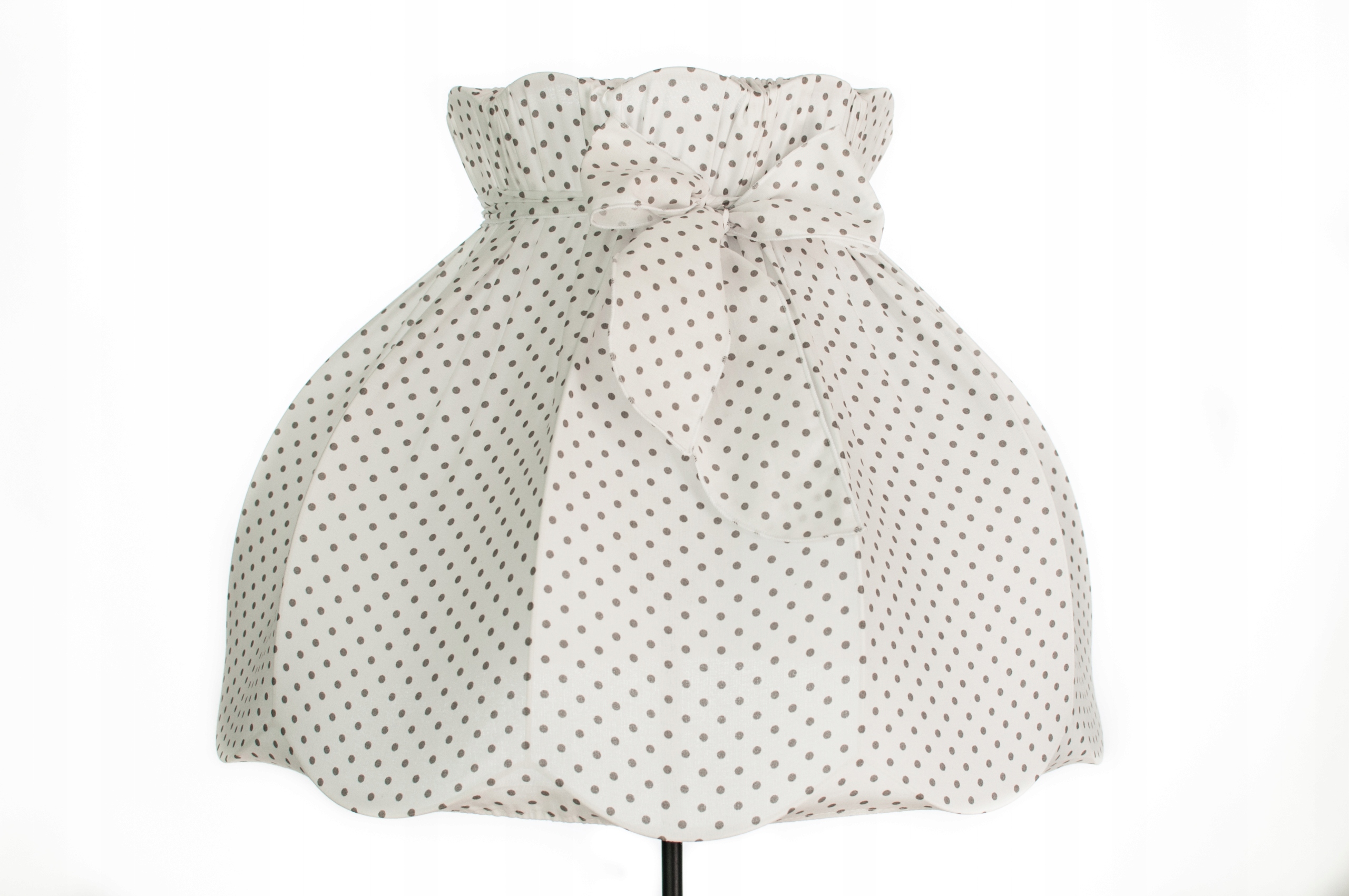Abażur z kokardą bawełna BIAŁY SZARE GROSZKI 51cm