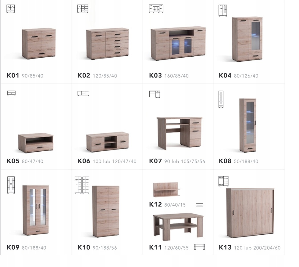 elementy zestwu KAR K7 K10 dąb sonoma Kolor mebla dąb sonoma