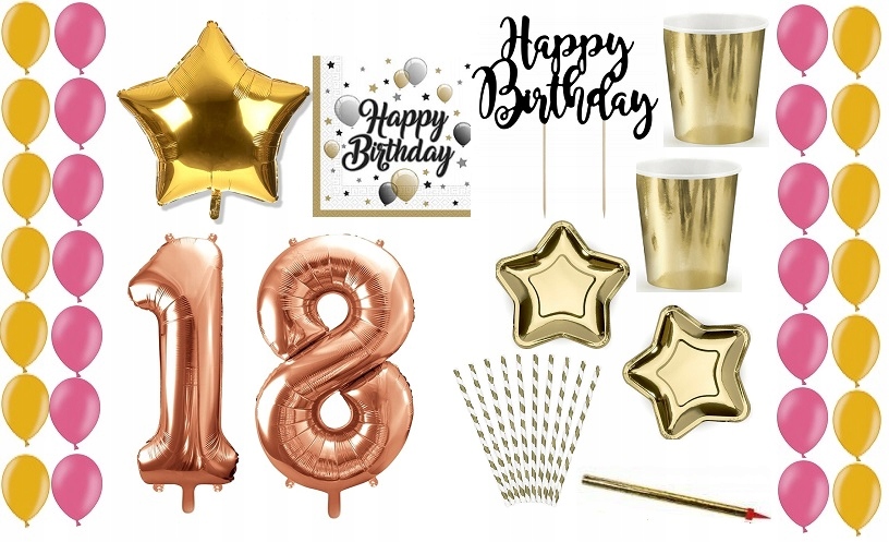 

18 Urodziny Osiemnastka Balony Różowo Złoty Zestaw