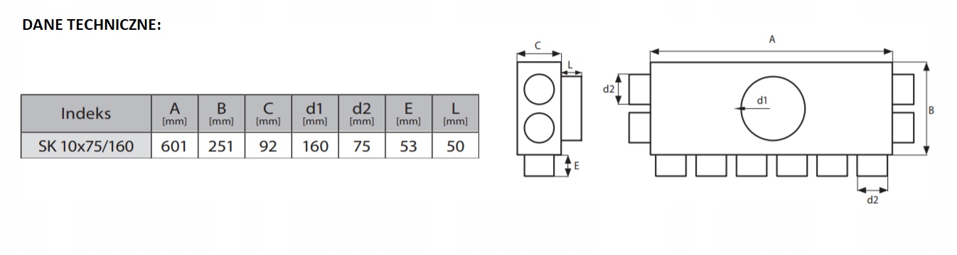 Skrzynka ROZDZIELACZ PŁASKI 10x75/160 REKUPERACJA ATEST Rodzaj inne
