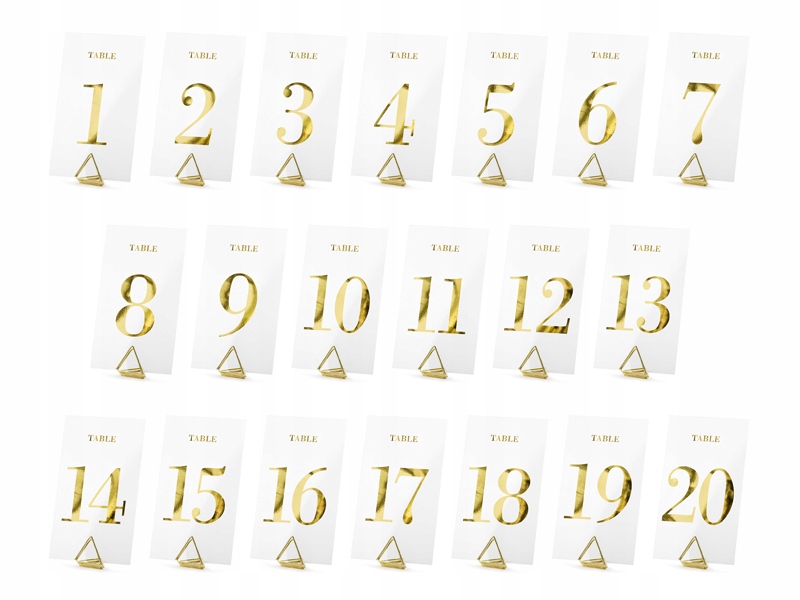 

Transparentne Numery na stół 7x12cm 20szt Złote