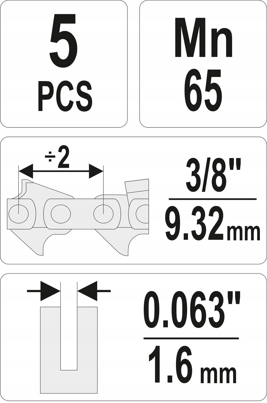 ZESTAW OGNIW ŁĄCZĄCYCH DO ŁAŃCUCHA 3/8/0,063 5SZT Marka Yato
