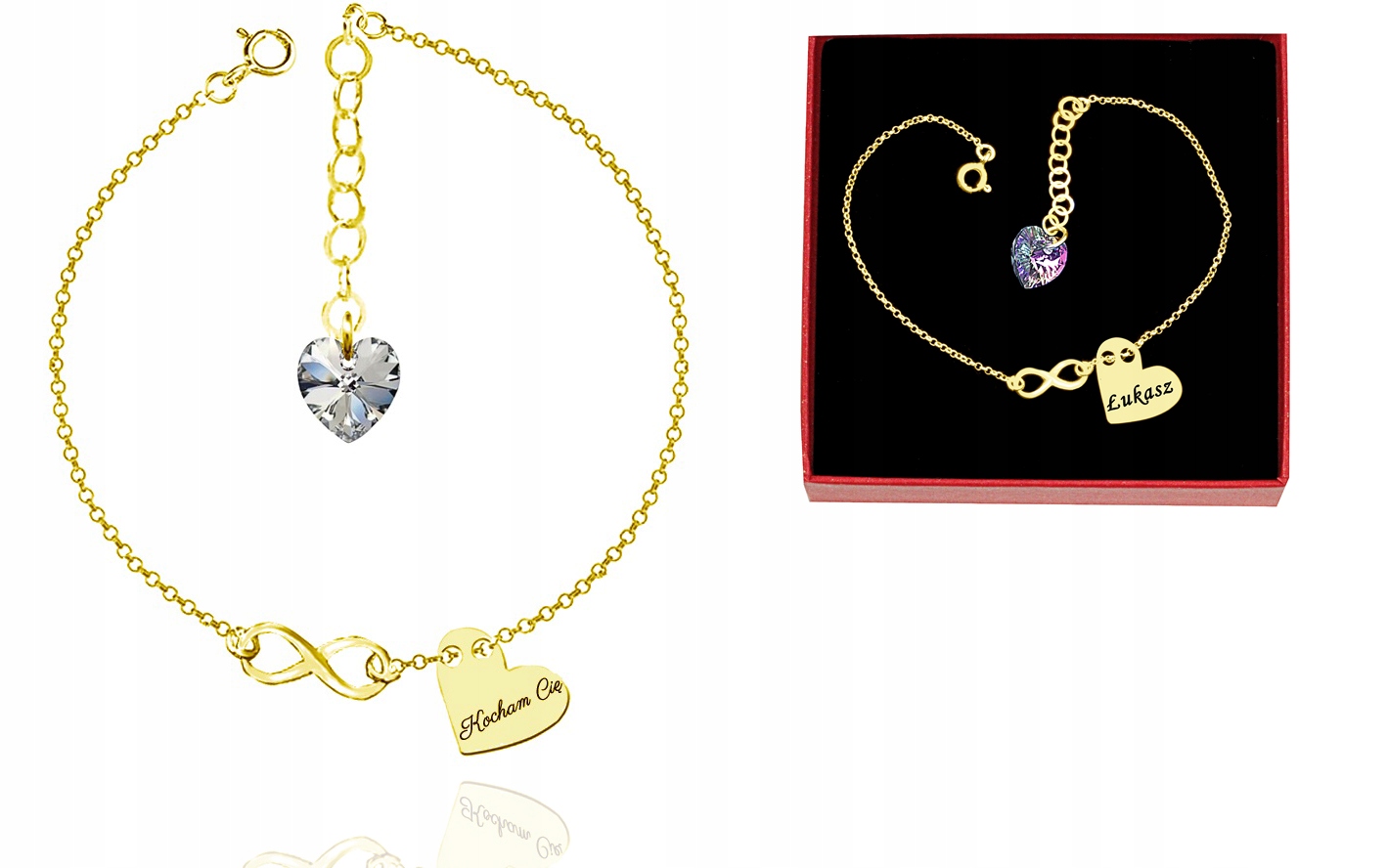 

Bransoletka Serce Infinity Swarovski Grawer Pozłac