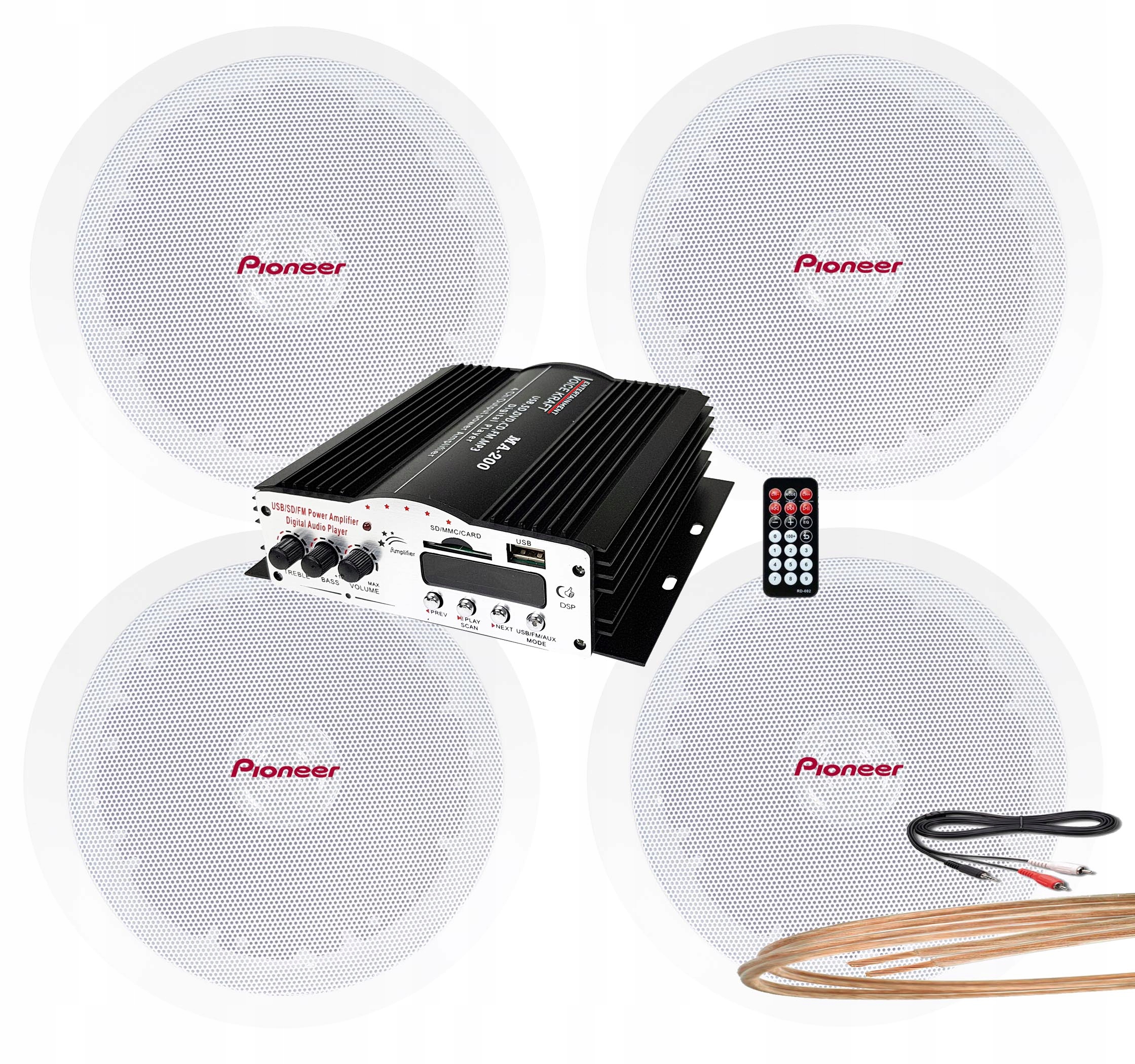 4 GŁOŚNIKI PIONEER NAGŁOŚNIENIE SUFITOWE DWUDROŻNE WZMACNIACZ RADIO USB SD