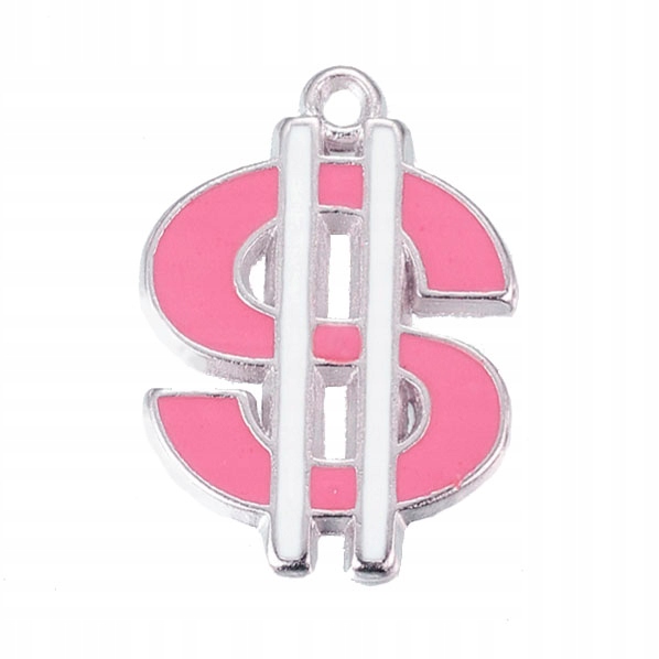Zawieszka emaliowana Dolar 25x18mm 1szt różowo-bia