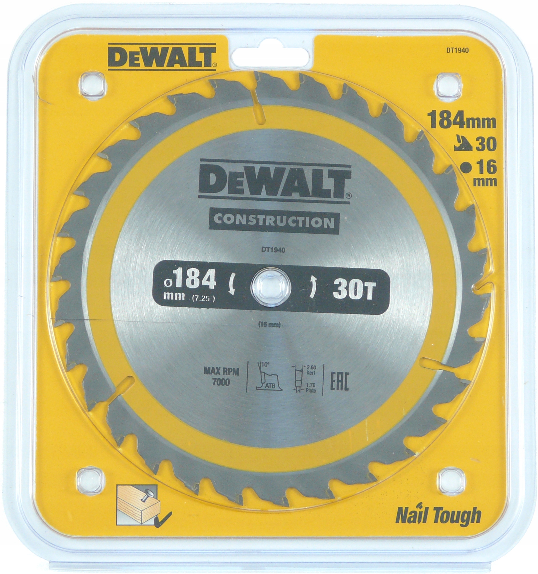

DeWALT tarcza piła do drewna 184mm 16mm 30z DT1940
