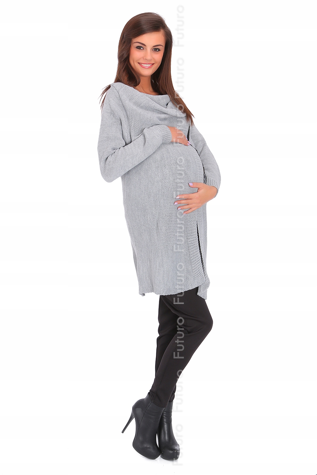 CIEPŁY KARDIGAN DŁUGI SWETER Z ZAMKIEM ZIMA MV151