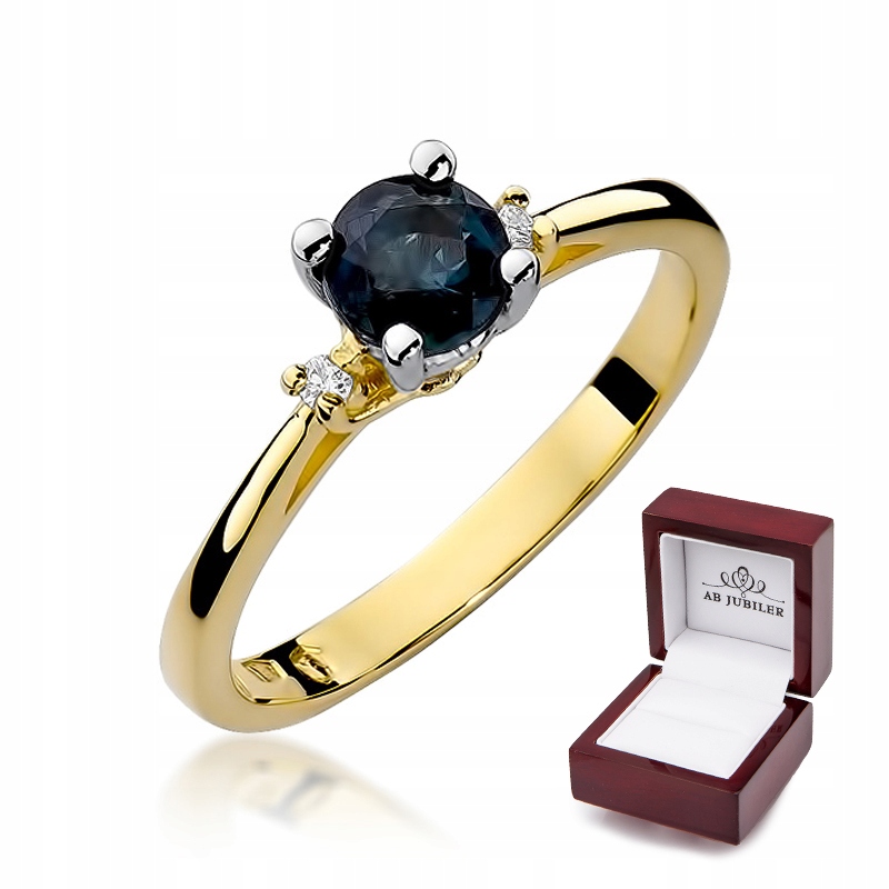 

Złoty 14K Pierścionek Zaręczynowy Szafir Diamenty