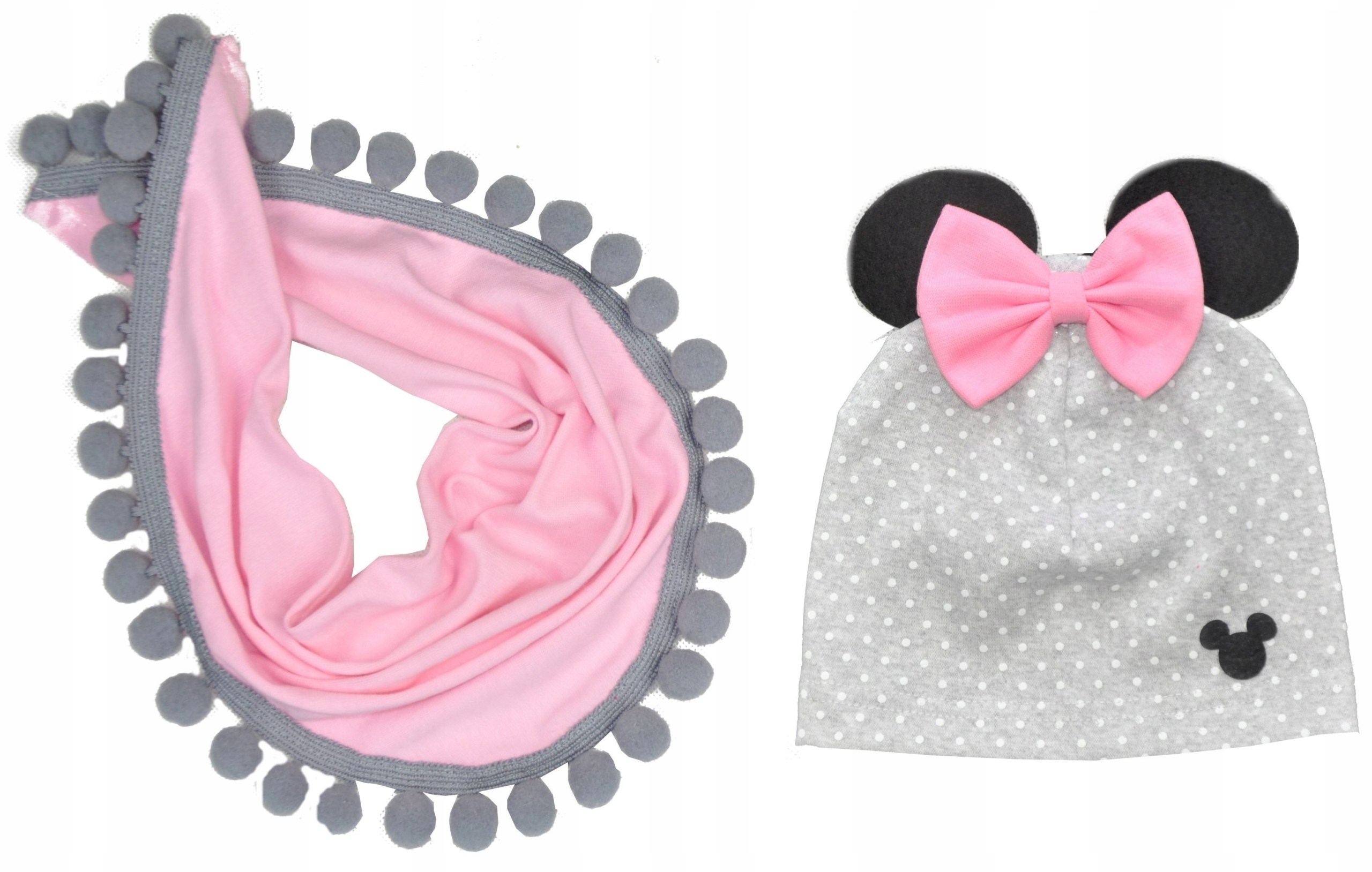 

Komplet Wiosenny Czapka Chusta Pompony -r.48-50