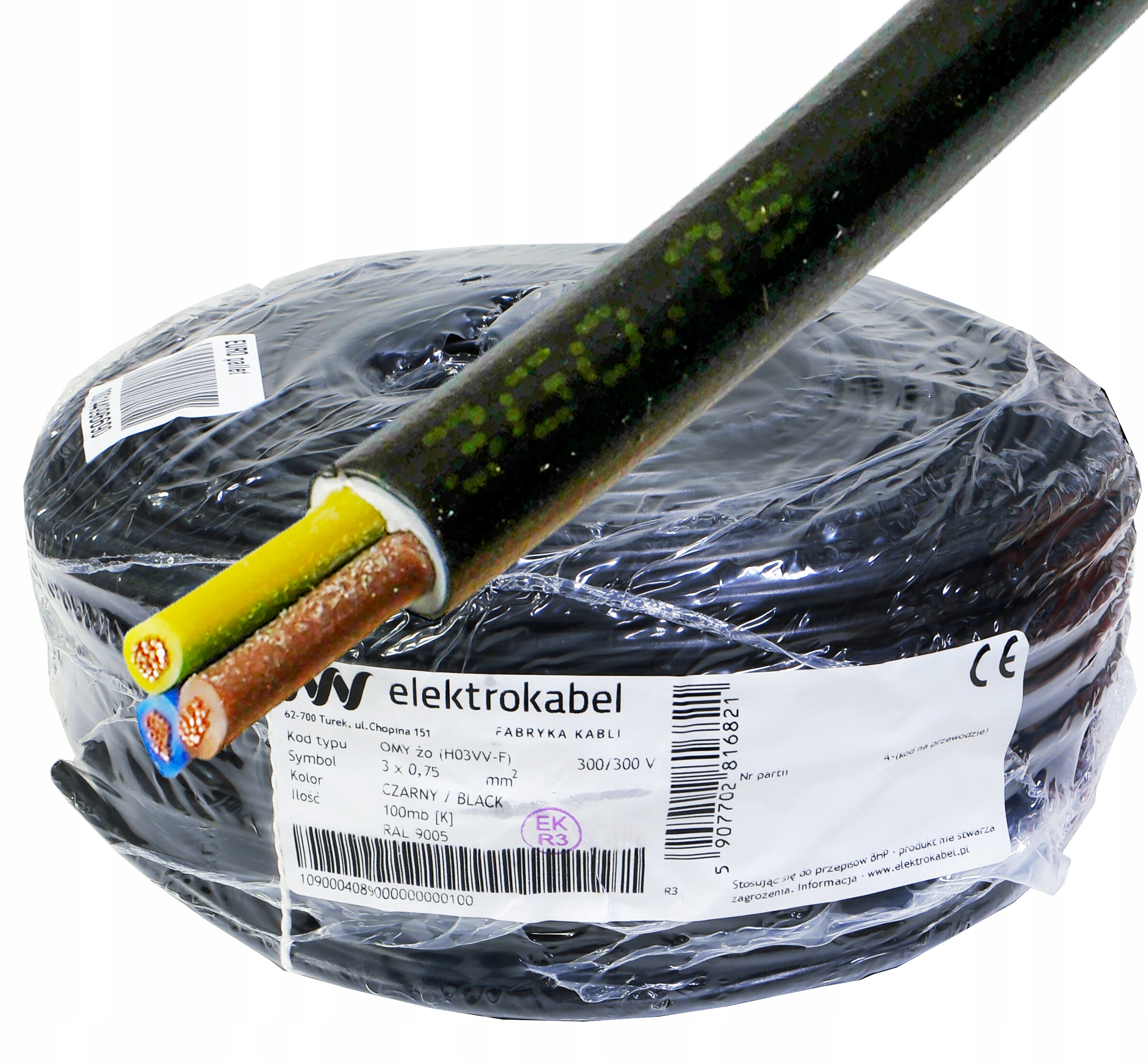 Kabel Omy 3x0,75 300/300V Lanko Cu čierne 100 m