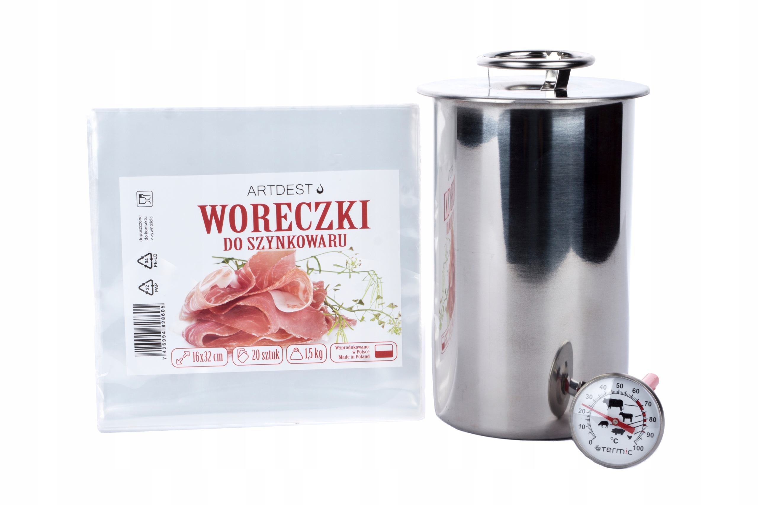 

Szynkowar nierdzewny 1,5kg do wyrobu wędlin Zestaw