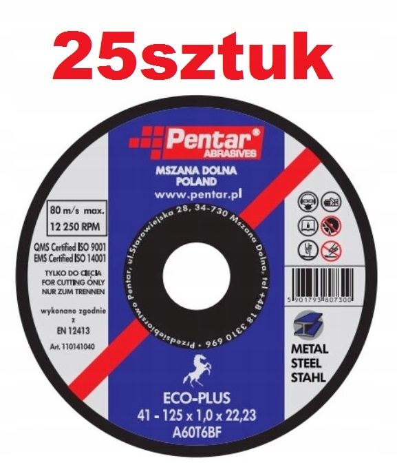 

Tarcza Do Cięcia Metalu 125x1,0x22 Pentar 25szt.