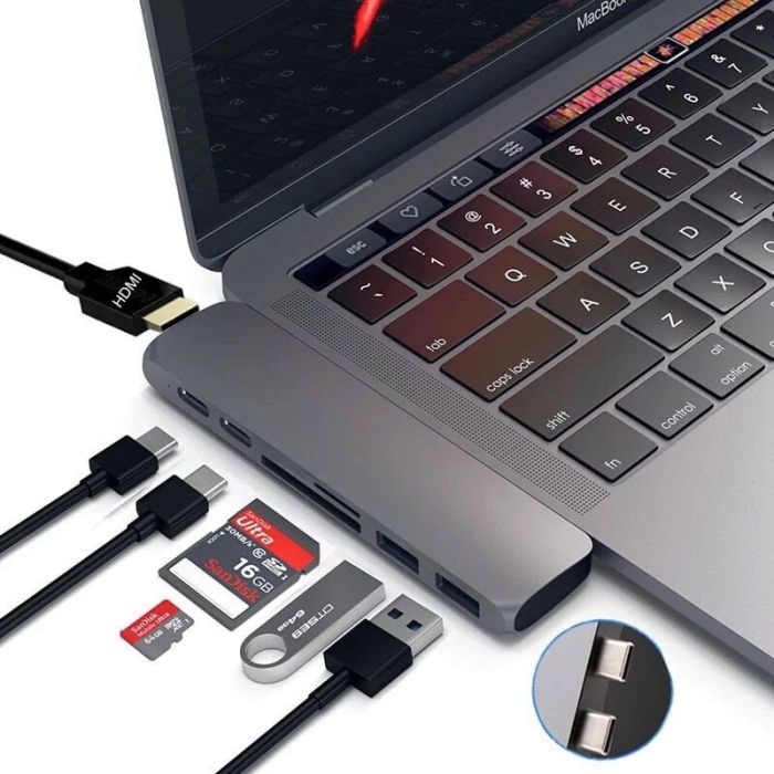

Adapter Hub Hdmi 4K Usb Sd 7 Port MacBook Air Pro