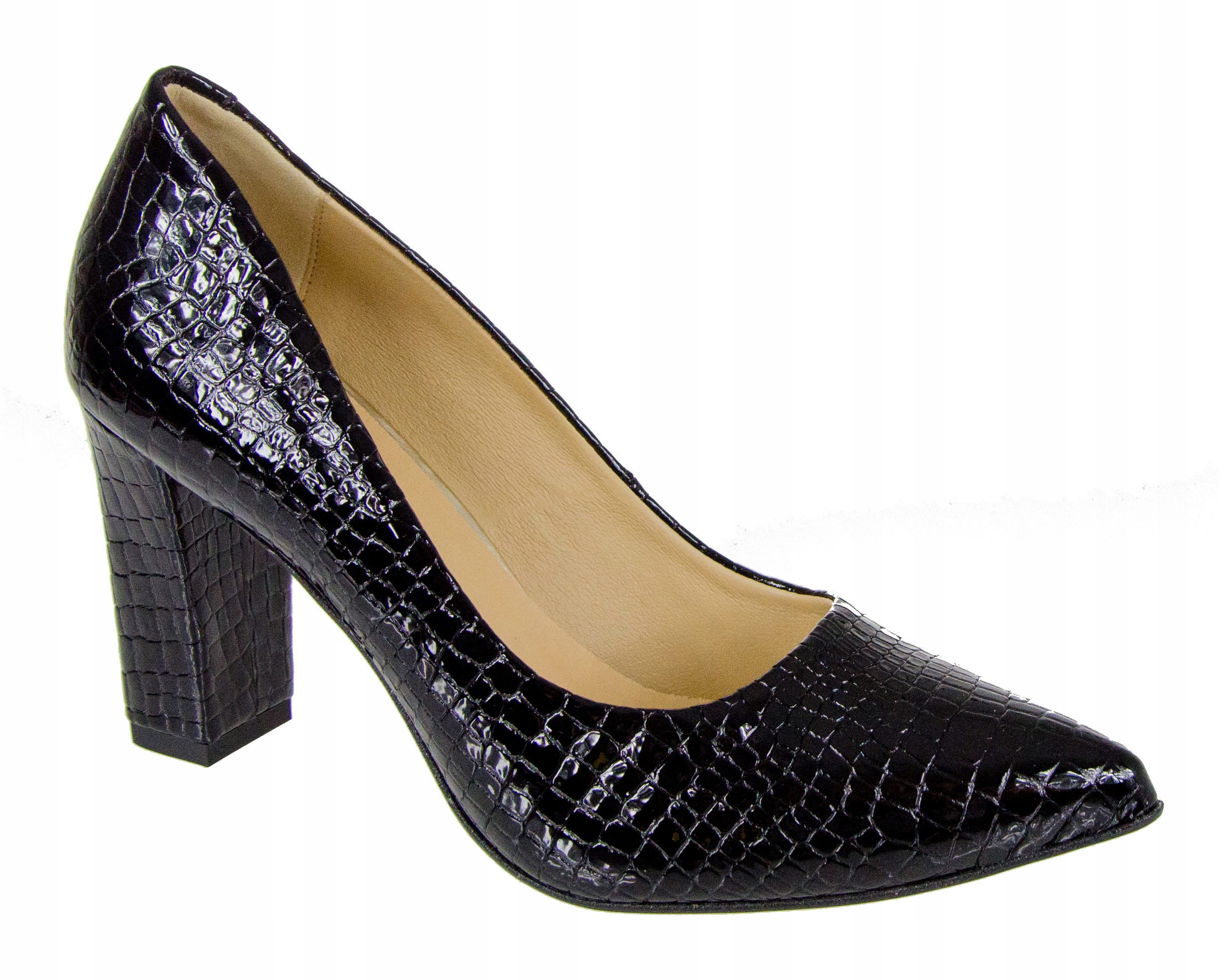 

LaRoni E453 Czółenka Słupek Skóra Wężowe Czarne