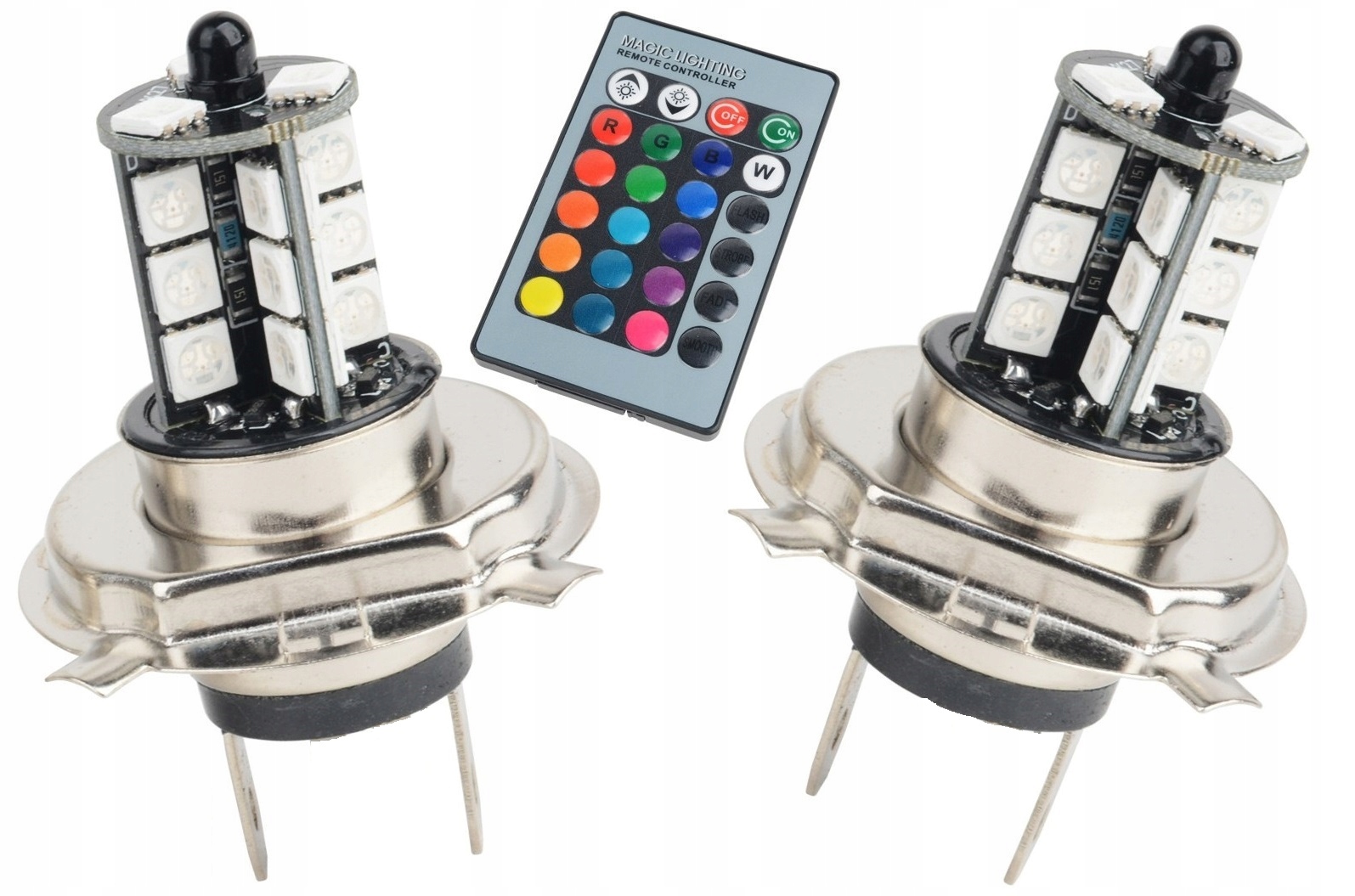 ŻARÓWKI LED RGB H7 2szt 16 KOLORÓW + PILOT