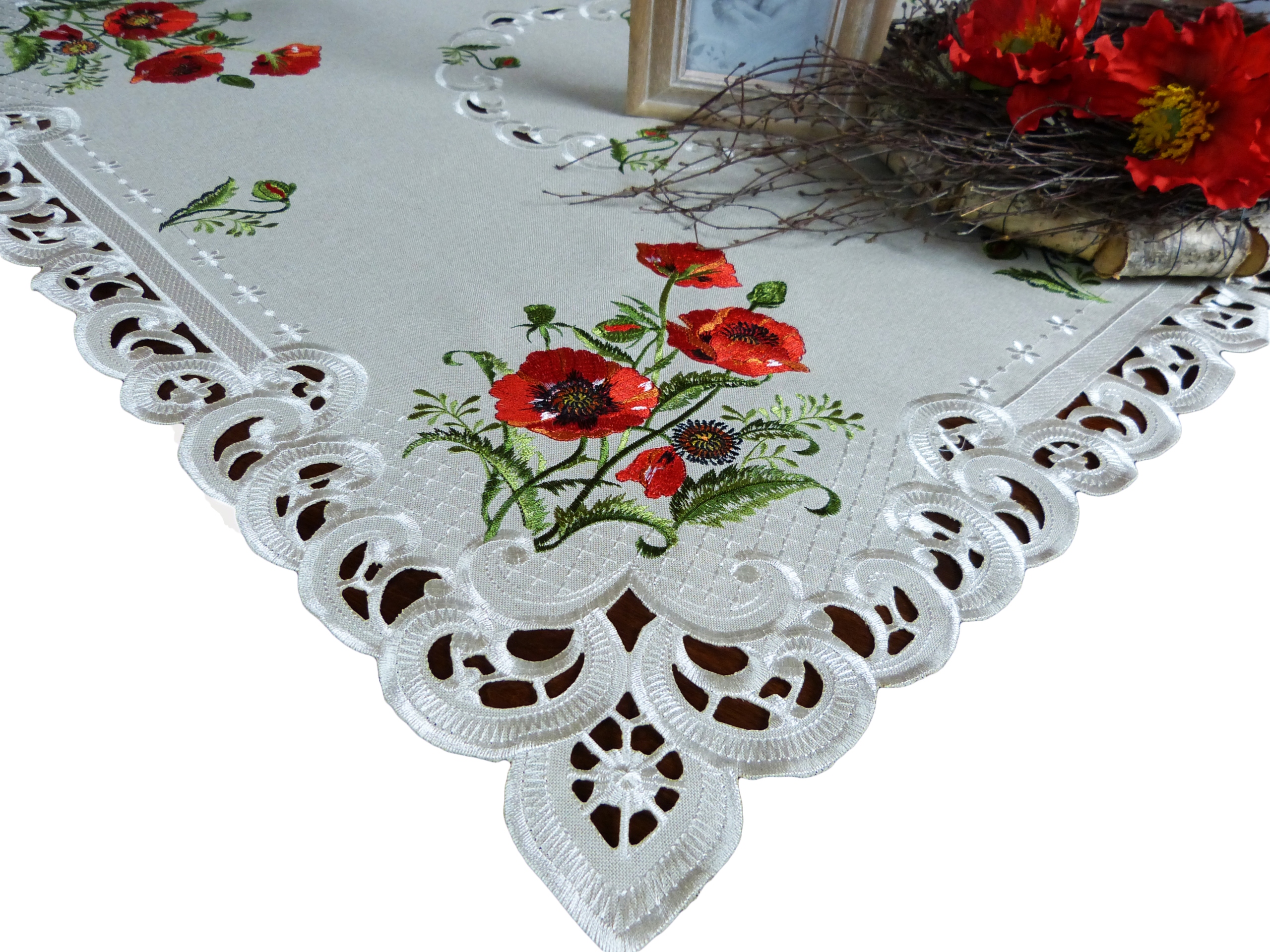 

Serweta obrus na stół 85x85 haft oliwka poliester