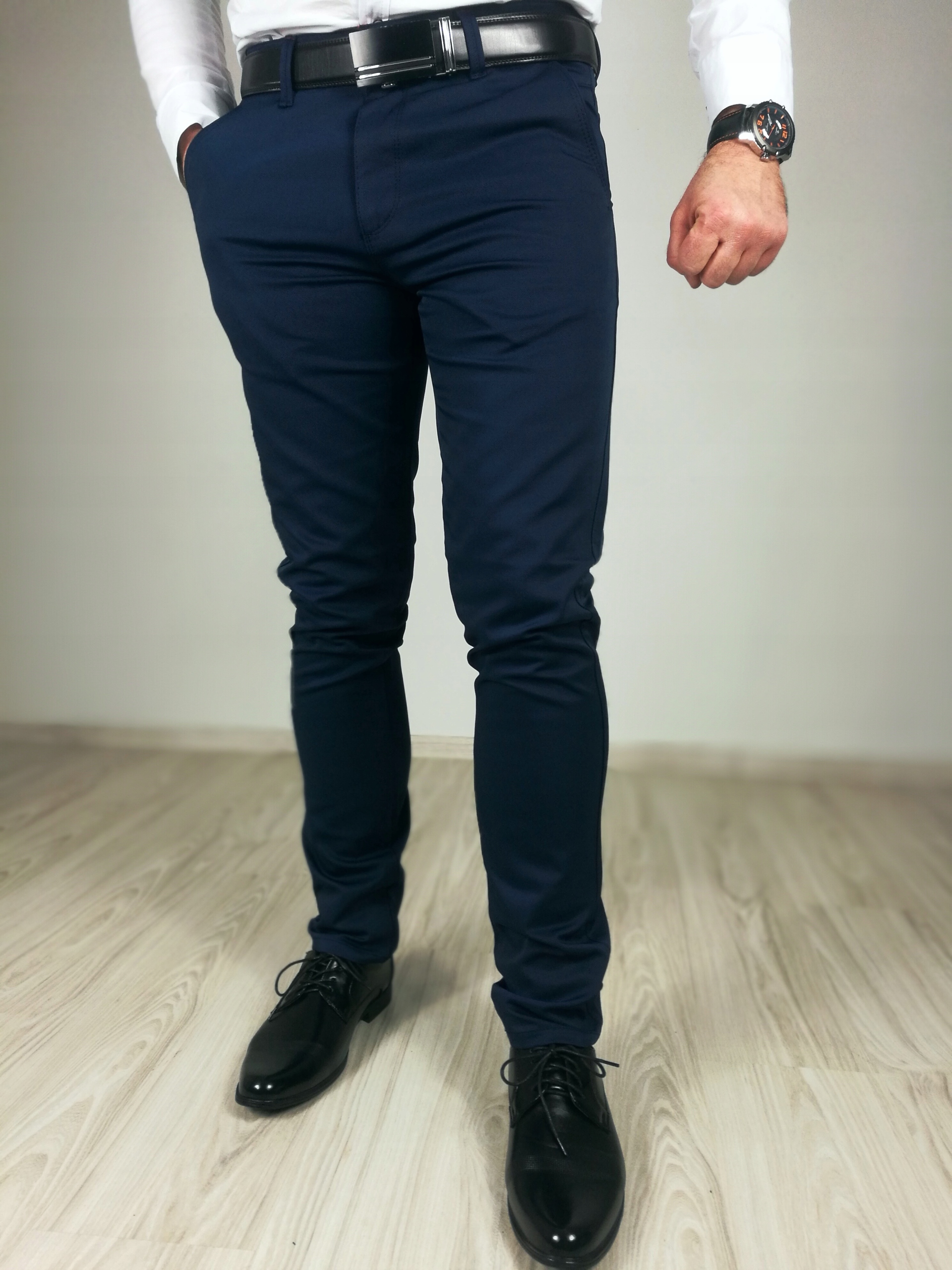 Męskie spodnie wizytowe gładkie granat MP 36 Rozmiar 36