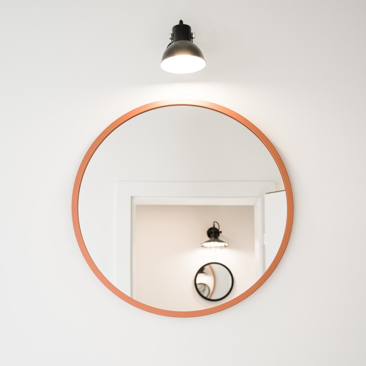 OKRĄGŁE LUSTRO MIEDZIANA RAMA 50cm PIĘKNE SOLIDNE