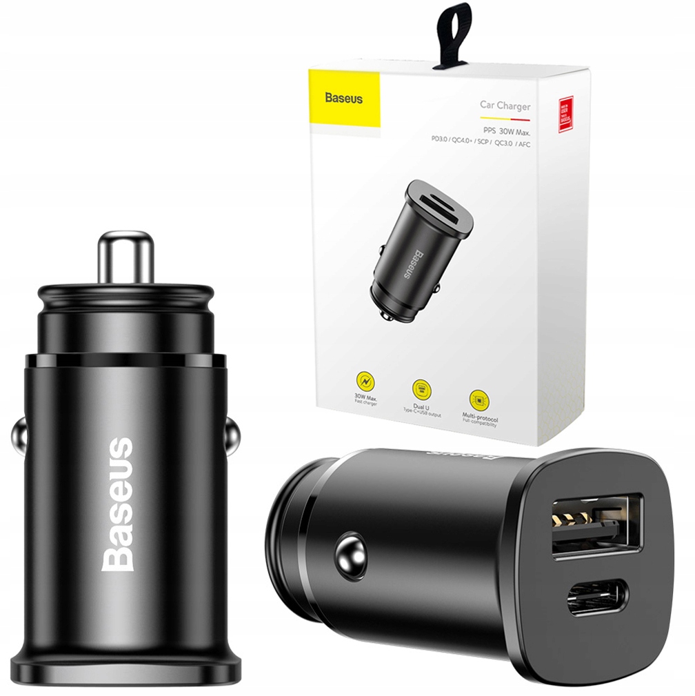 BASEUS SZYBKA ŁADOWARKA SAMOCHODOWA USB/USB-C DO GNIAZDA ZAPALNICZKI 30W QC EAN (GTIN) 6953156281837