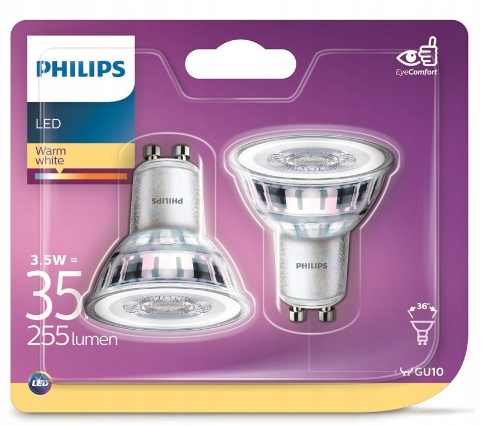 

Żarówka Żarówki Led Philips GU10 3.5W=35W 255lumen