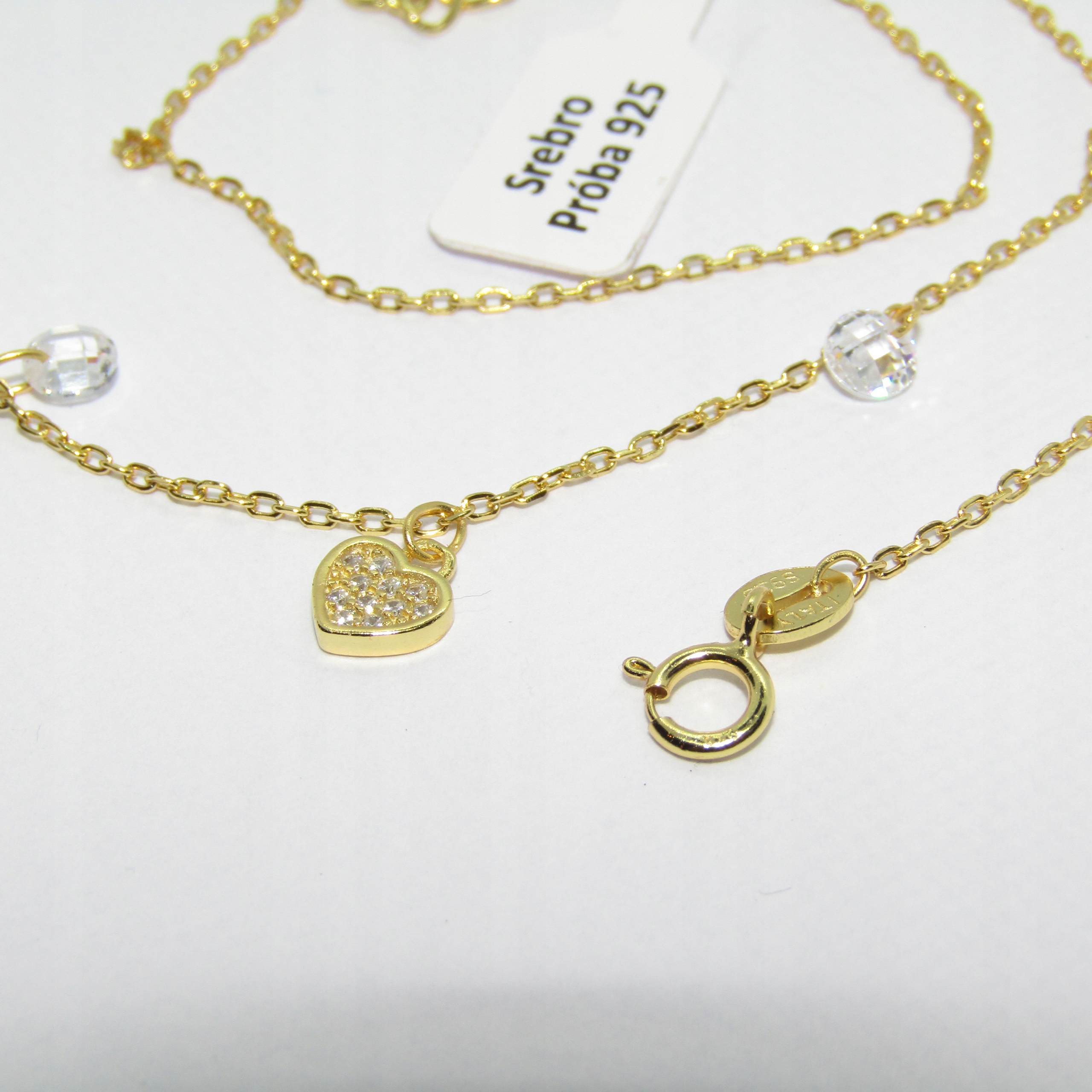 NASZYJNIK SERCE SREBRO 925 POZŁACANE 44 CM Długość całkowita 44 cm