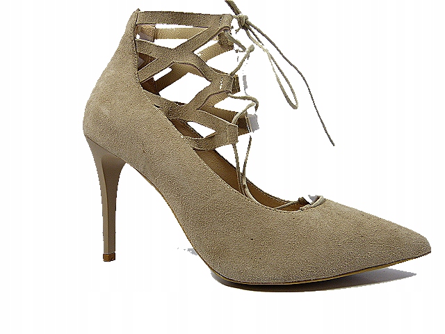 Béžové kotníkové boty sandály lodičky do špičky kožené lodičky Bizzarro 37,5