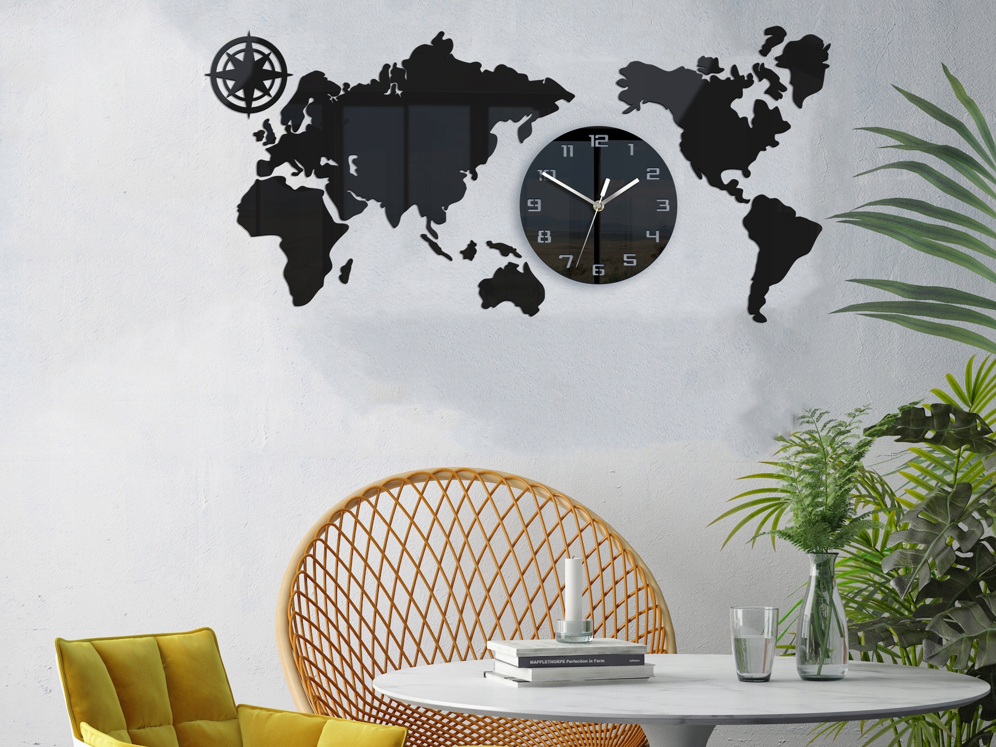 Duży zegar ścienny Mapa 80x40 Nowoczesny 3d Cichy Marka ModernClock