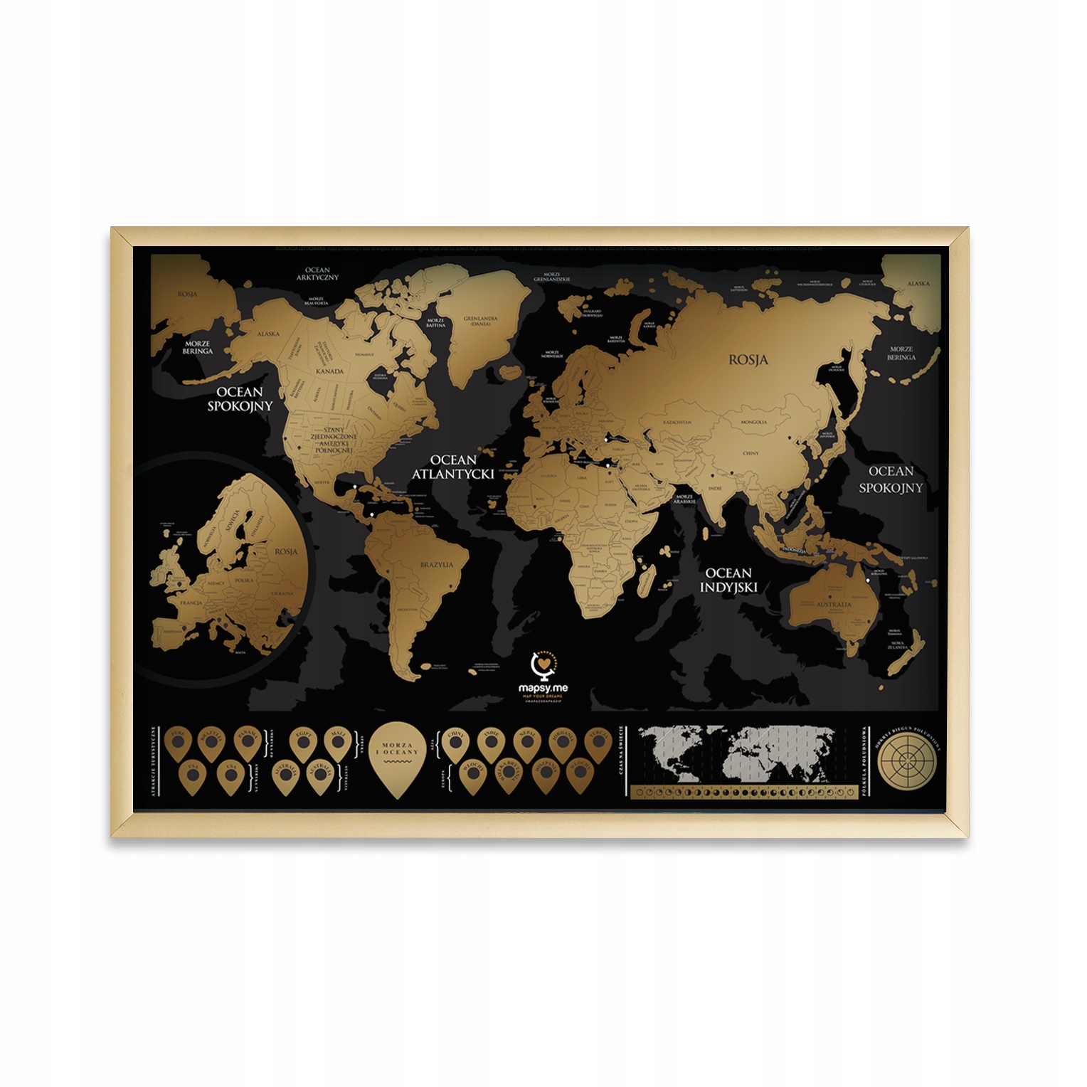 Zestaw Mapa Zdrapka VIP + Złota Aluminiowa Rama