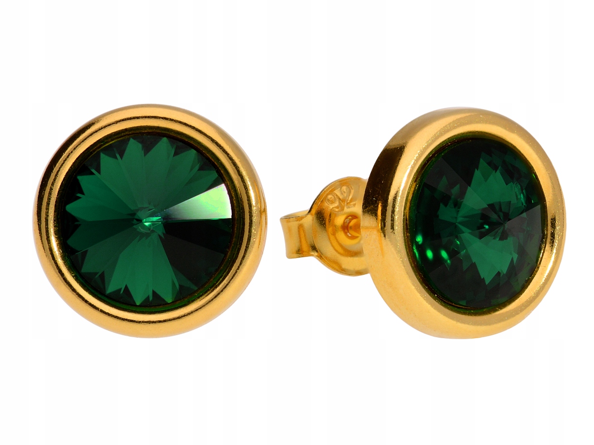 

Kolczyki srebro złoto okrągłe zielony Swarovski