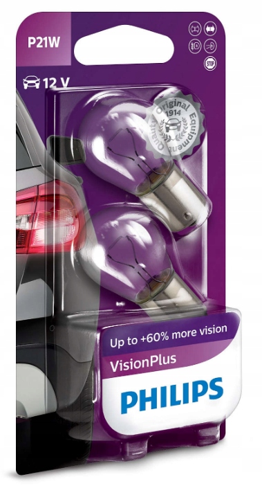 

Żarówki Philips P21W Visionplus +60% 12V 21W 2SZTK