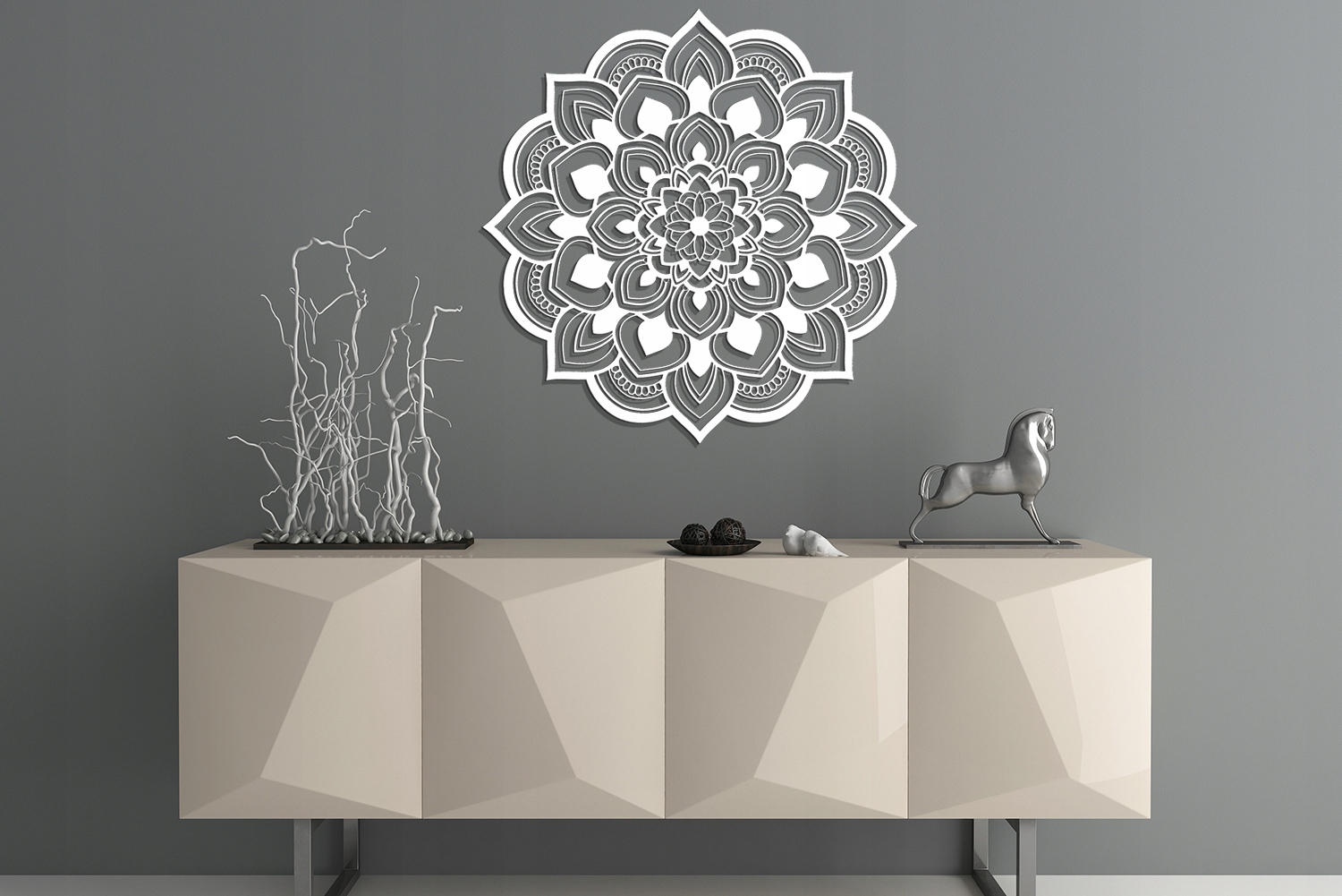 AŻUROWA DEKORACJA ŚCIENNA 3D, MANDALA, KWIAT, 60cm