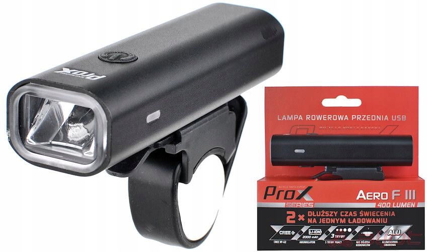 

Lampa Przód Prox Aero F III Czarna 1-LED 400Lm Usb