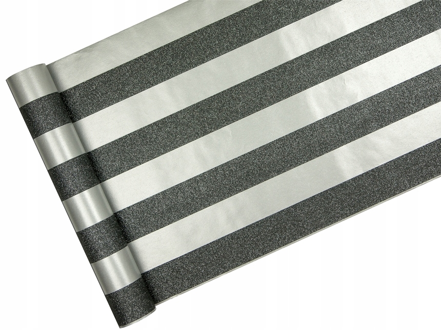 Tapeta w CZARNE i SREBRNE PASY posypane BROKATEM