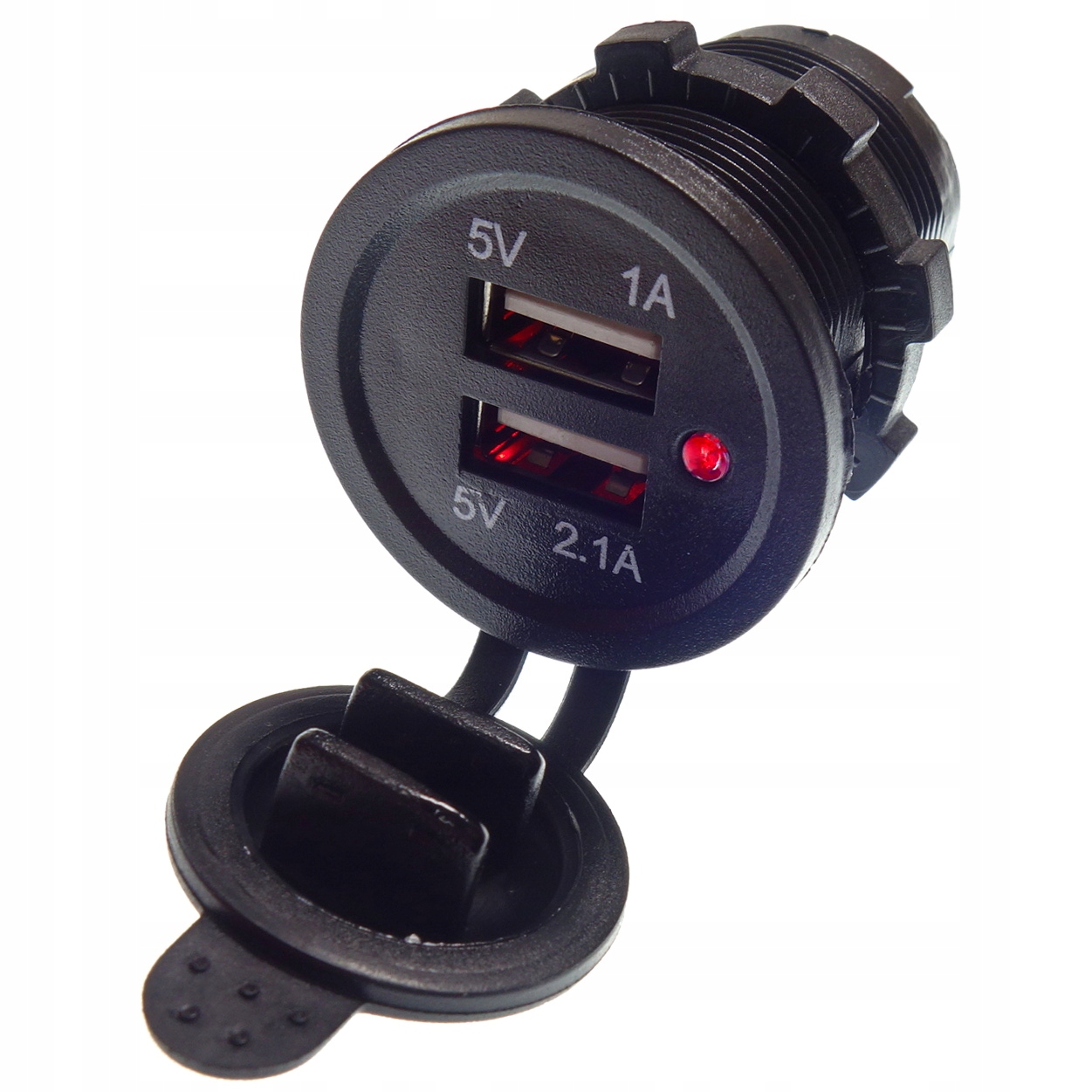 ŁADOWARKA SAMOCHODOWA MONTAŻOWA USB 12V-24V 3.1A DO AUTA CZERWONA LED