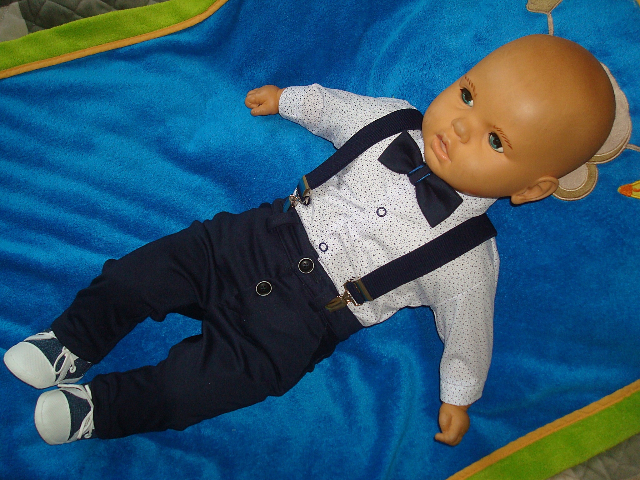 OCIEPLANY PŁASZCZ FLAUSZ KOMPLET CHRZTU BAWEŁNA 74 Kolor niebieski