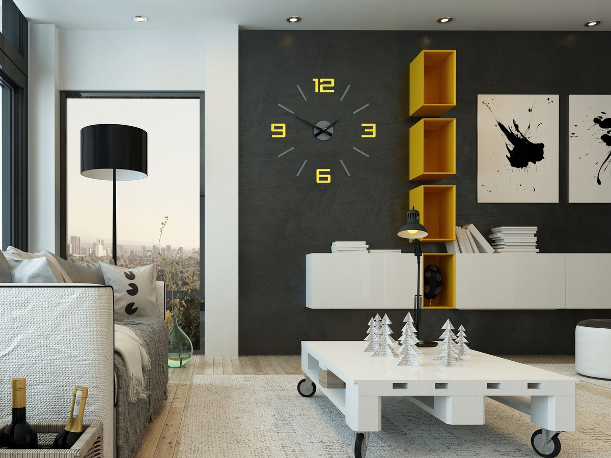 ZEGAR ŚCIENNY SILVER XL ŻÓŁTO-SZARY NAKLEJANY Marka ModernClock