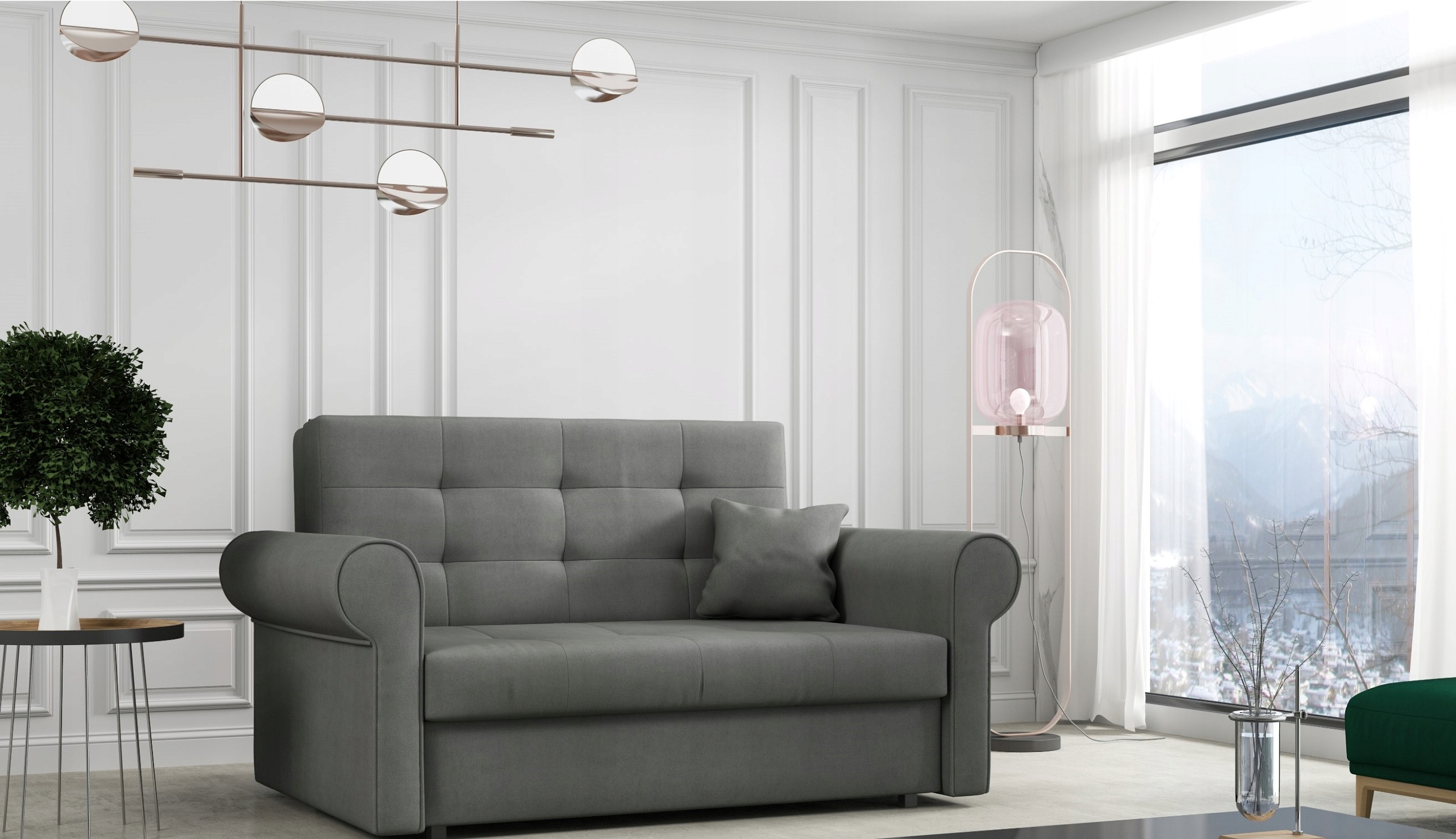 

Viva II Silver sofa rozkładana pikowana dwójka